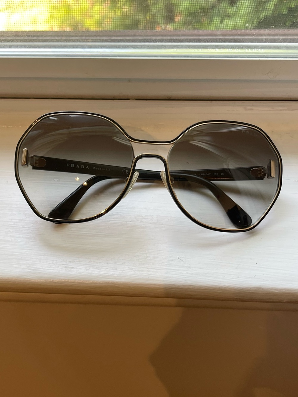 Prada Oversized Geometric Sunglasses in Gradient Gray and Black